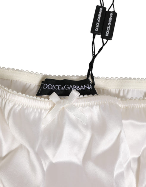 Dolce & Gabbana Ivory White Silk Satin Lace Trim Panty Underwear